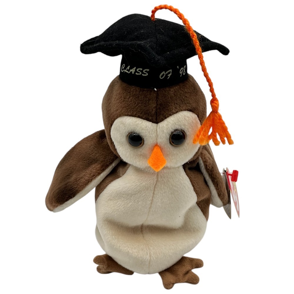 Vintage Ty Beanie Baby Wise the Owl Class of 1998 Graduation Plush‎ Brown 4187